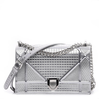 Christian Dior Metallic Patent Micro-Cannage Medium Diorama Flap Bag Silver 1 of 7