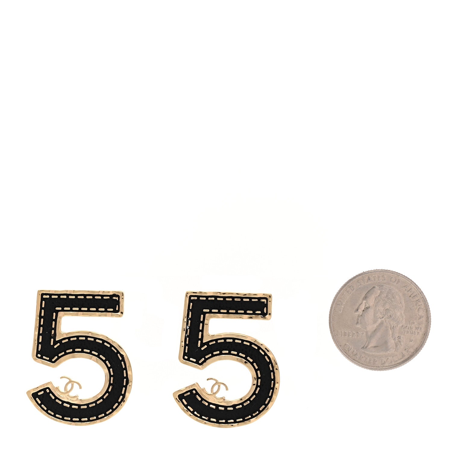 Chanel Metal CC No 5 Earrings  Gold Black 2 of 5