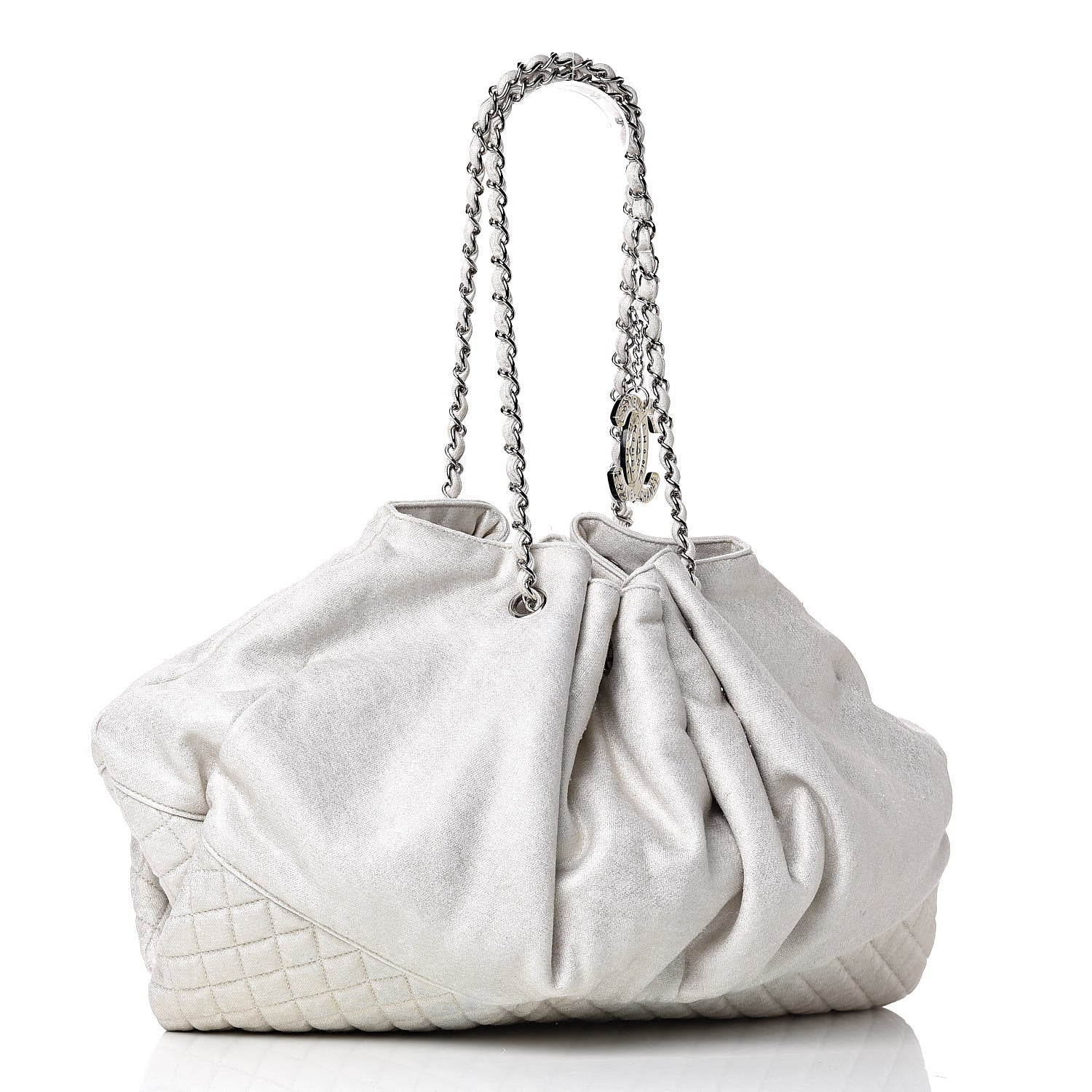 Chanel Metallic Jersey Quilted Melrose Cabas Light Beige 3 of 11