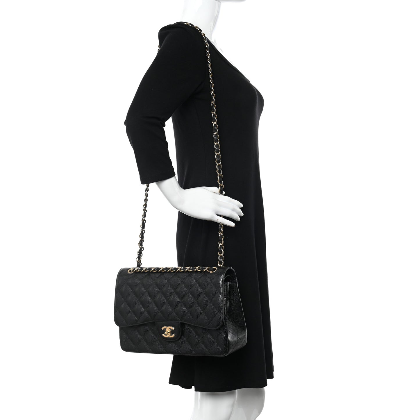 Caviar Quilted Jumbo Double Flap Black