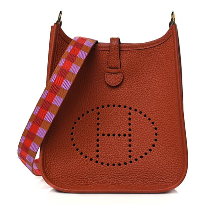 Hermes Taurillon Clemence Maxi Quadrille Evelyne TPM Cuivre Capucine Parme Rouge Duchess 1 of 11
