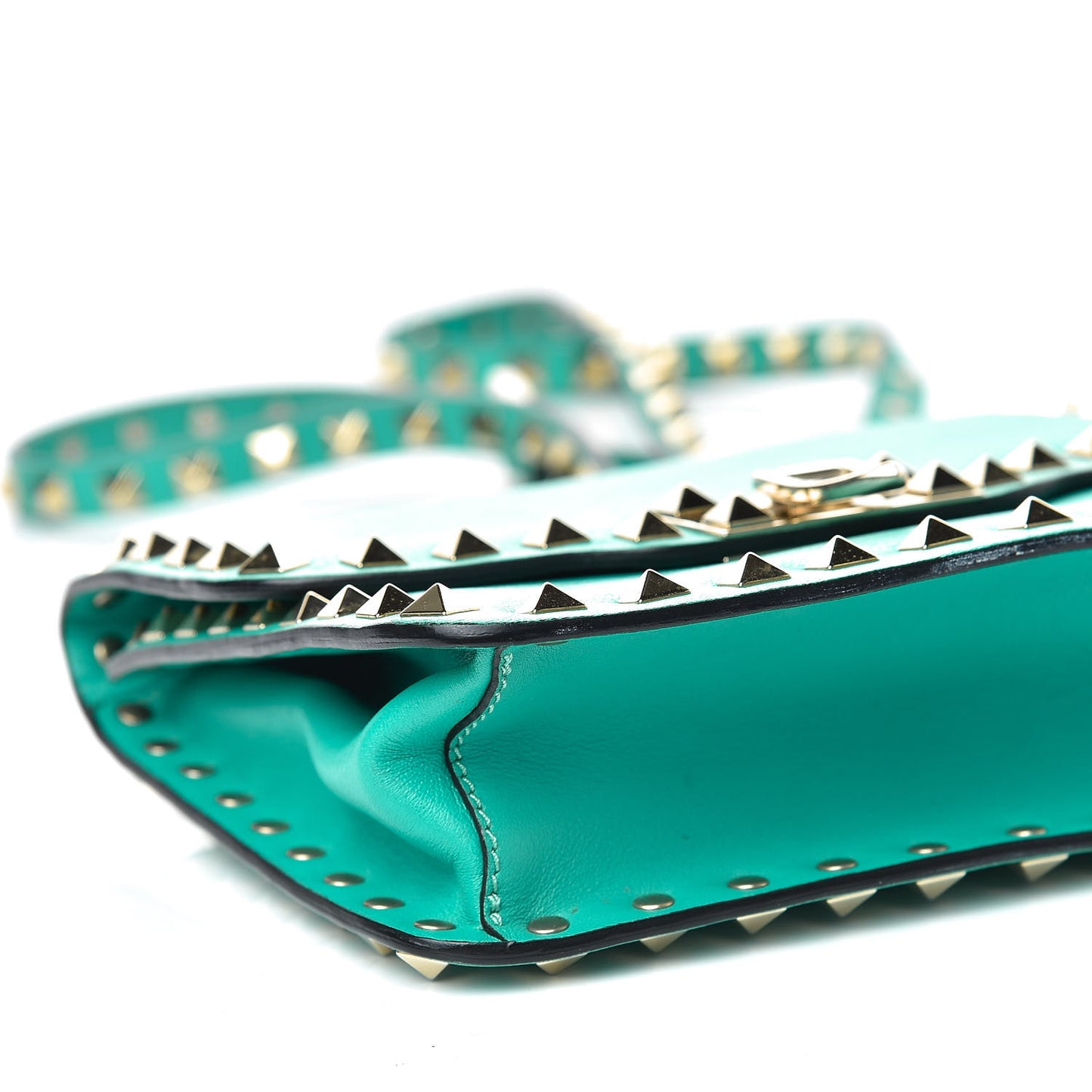 Vitello Small Rockstud Shoulder Flap Messenger Bag Opaline Green