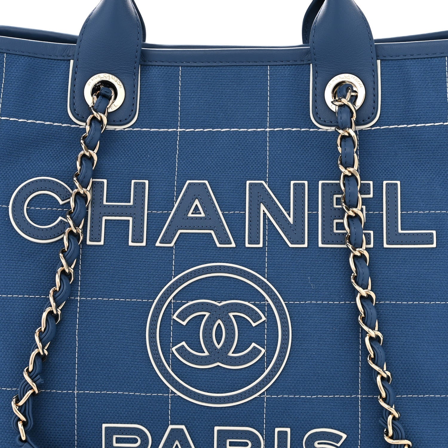 Chanel Cotton Medium Deauville Tote Blue White 9 of 11