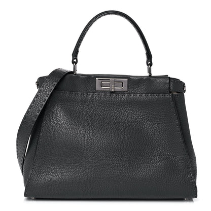 Fendi Cuoio Romano Selleria Bi-Color Medium Peekaboo Iconic Satchel Asfalto Latte 1 of 11