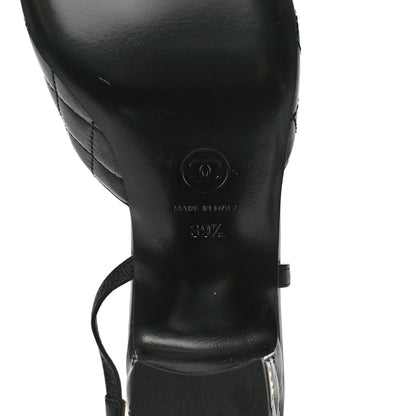 Chanel Lambskin Patent Calfskin Quilted Cap Toe CC Slingback Pumps 39.5 Black 6 of 9