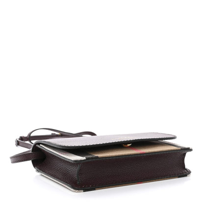Burberry Grained Calfskin House Check Tartan Mix Hampshire Wallet On Chain Burgundy 4 of 9