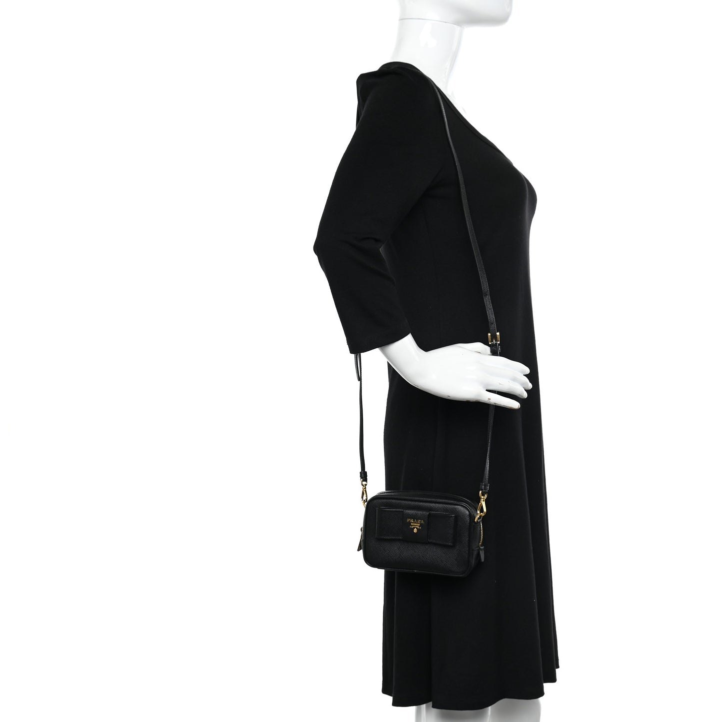 Saffiano Fiocco Bow Camera Crossbody Bag Black