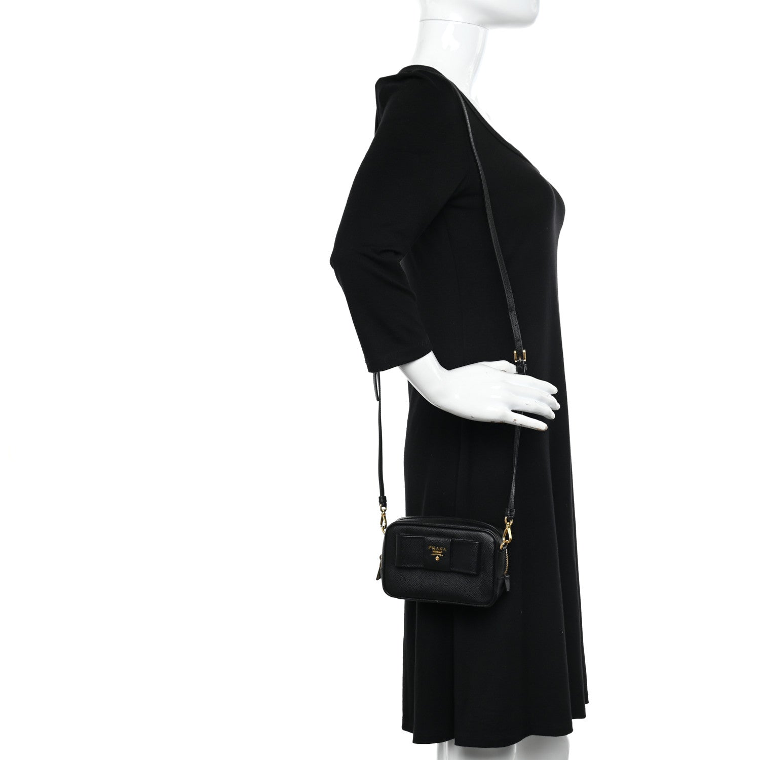 Prada Saffiano Fiocco Bow Camera Crossbody Bag Black 3 of 10