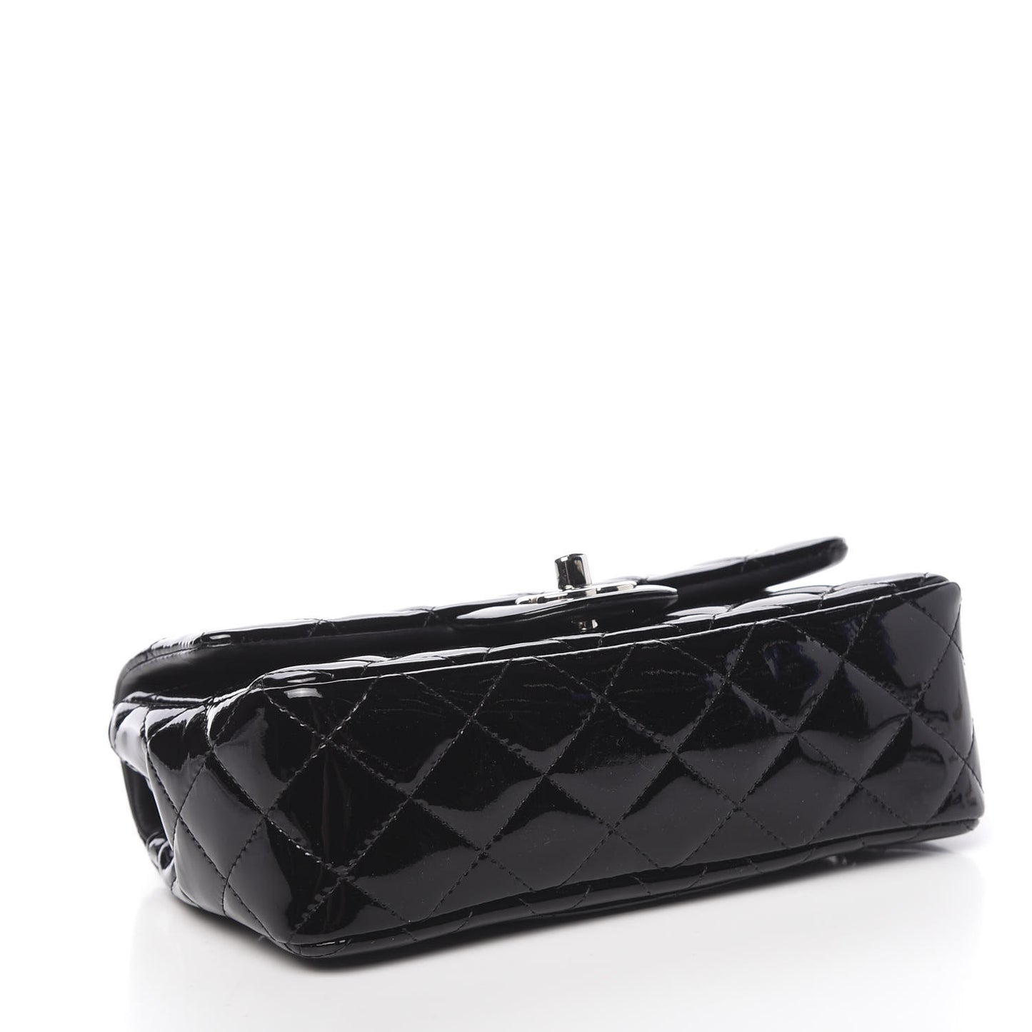 Patent Calfskin Quilted Mini Rectangular Flap Black