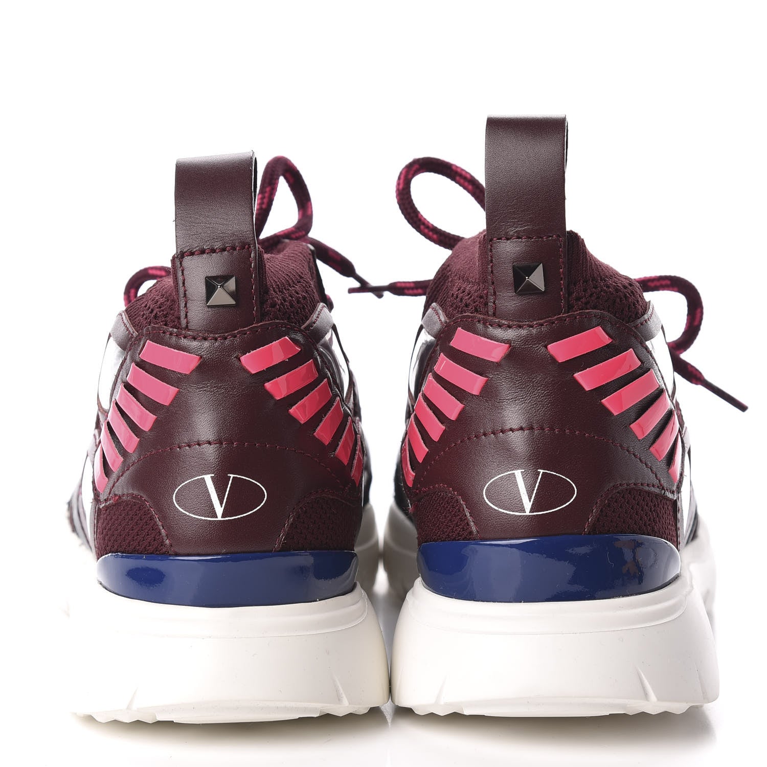 Valentino Garavani Calfskin Mens Mixed Media Sneakers 39 Burgundy 6 of 8
