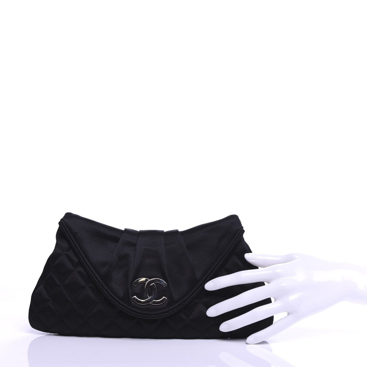Satin Quilted Flap Clutch Black
