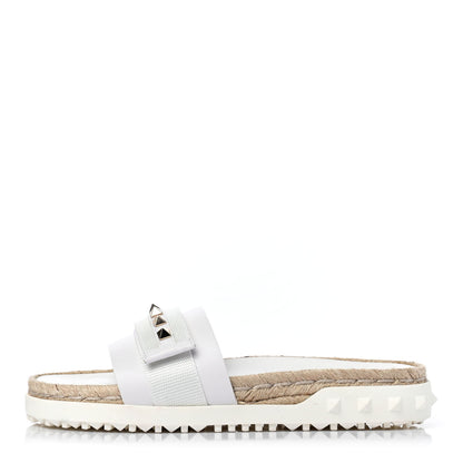 Valentino Garavani Rubber Rockstud Espadrille Flat Slide Sandals 37 White 1 of 4