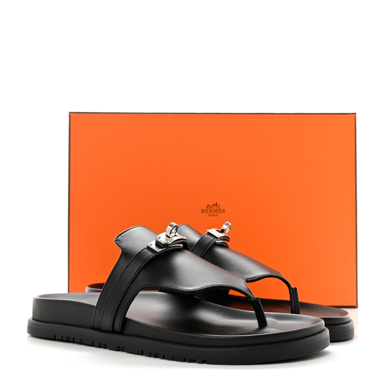 Hermes Calfskin Womens Empire Sandals 38 Black 9 of 9