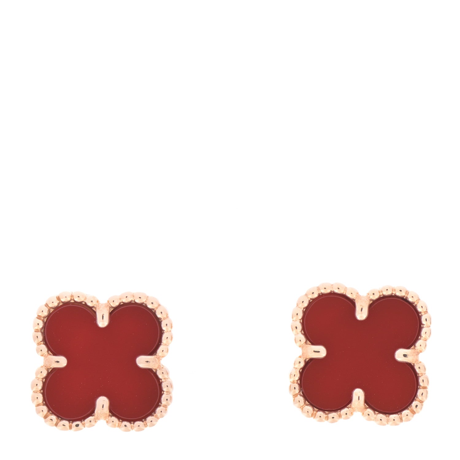 Van Cleef & Arpels 18K Rose Gold Carnelian Sweet Alhambra Earrings 1 of 6