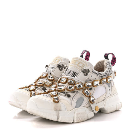 Gucci X SEGA Mesh Calfskin Suede Removable Crystals Womens Flashtrek Sneakers 38 Great White 3 of 8