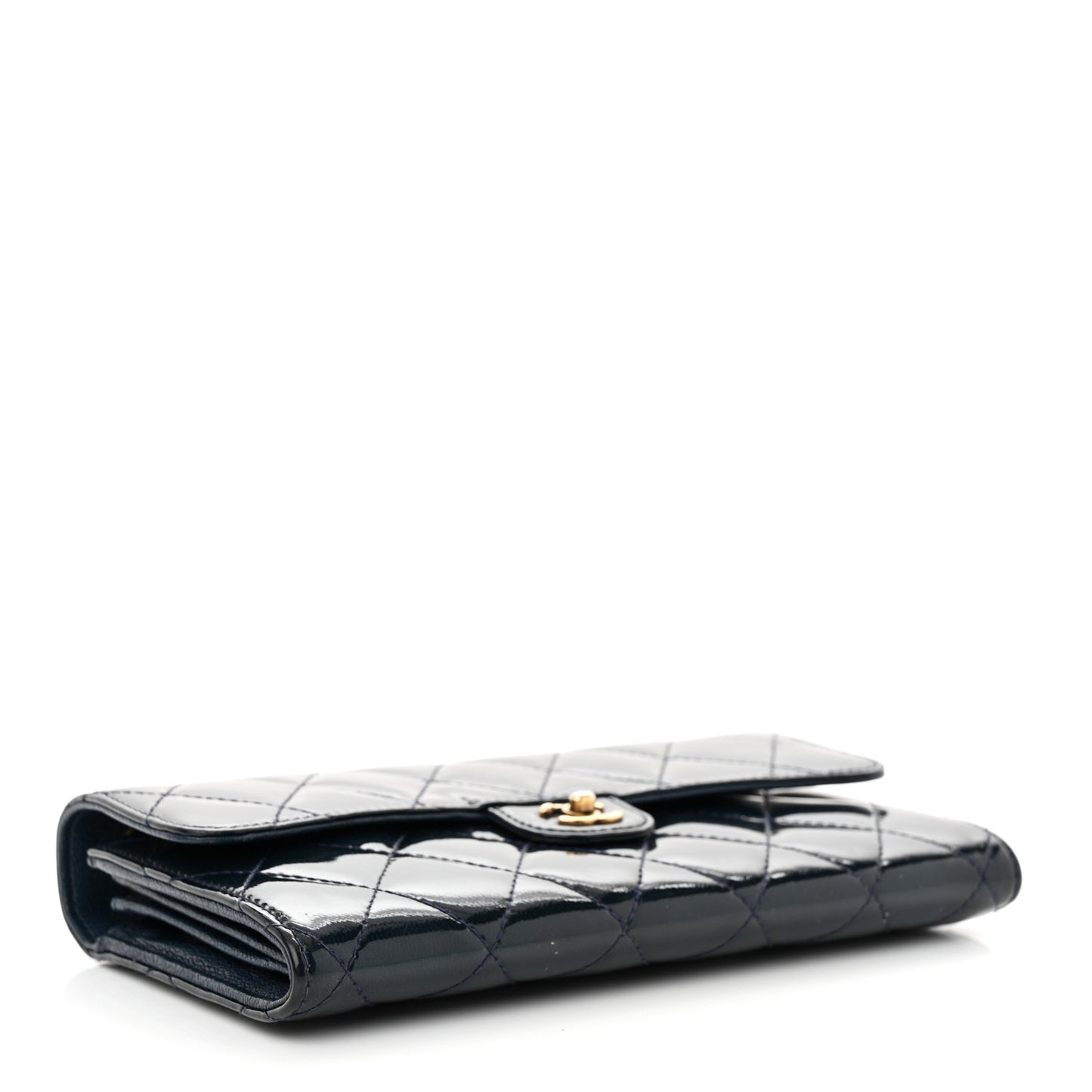 Patent Goatskin Quilted CC Eyelet Wallet On Chain Dark Blue