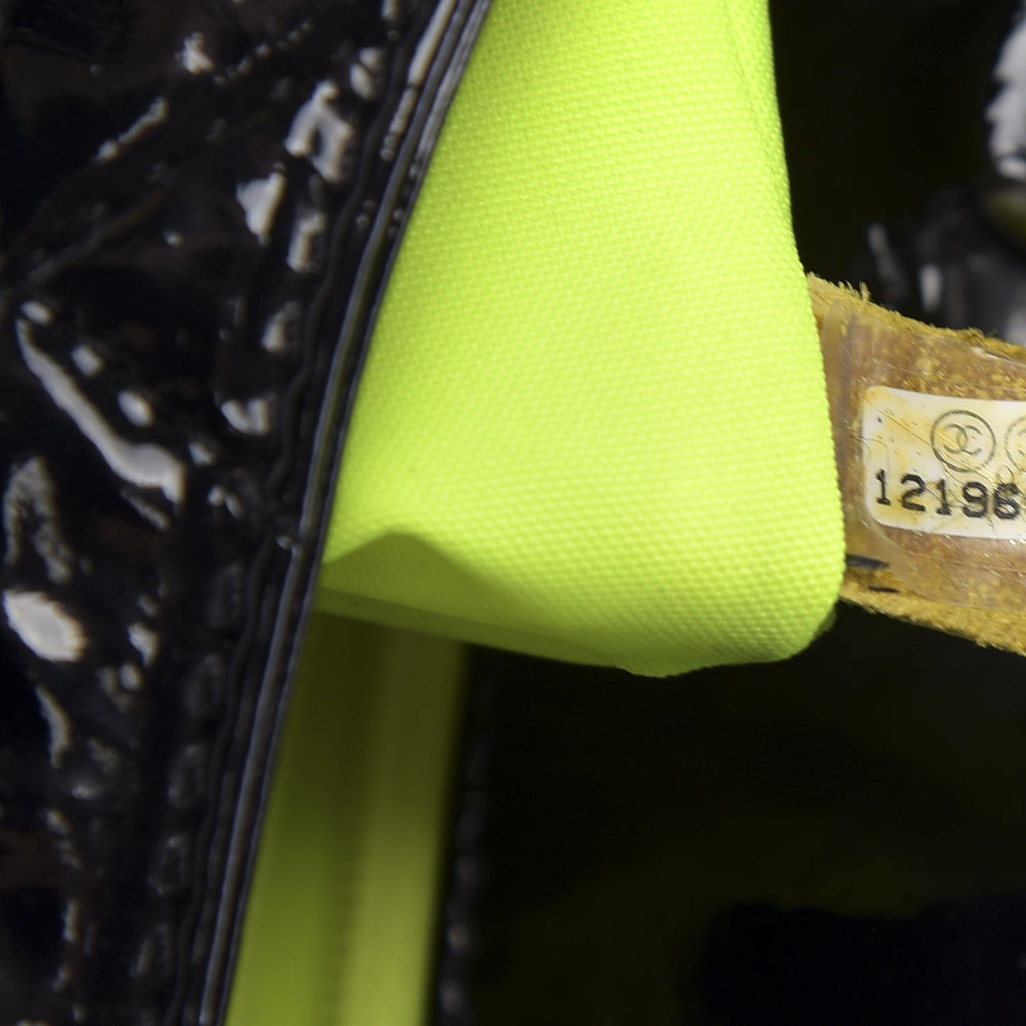 Patent Quilted Day Glo Flap Bag Black