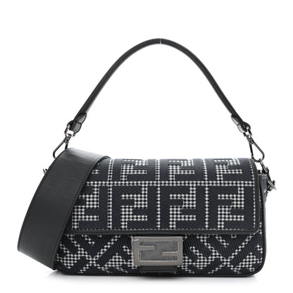 Fendi Wool Vitello King Houndstooth FF Embroidered Baguette Grigio Anthracite 1 of 10