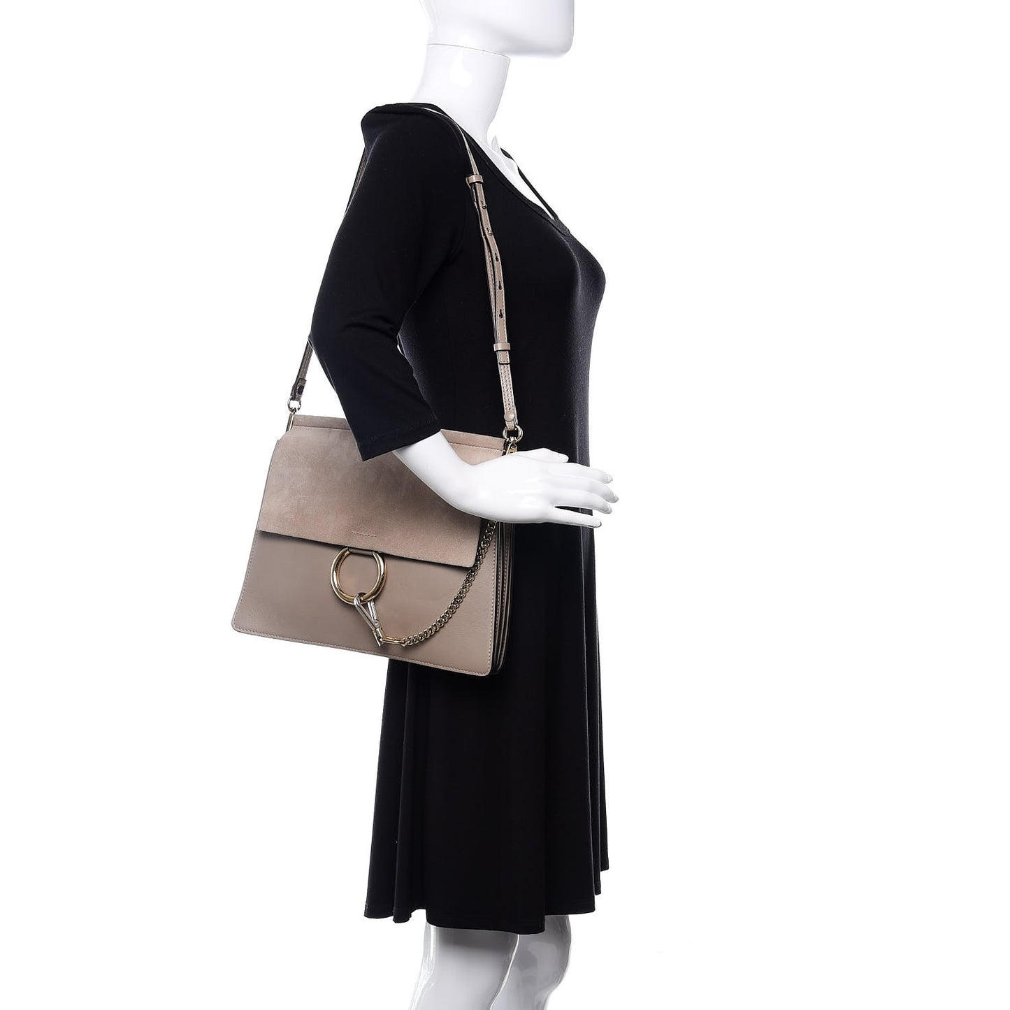 Calfskin Suede Medium Faye Shoulder Bag Motty Grey