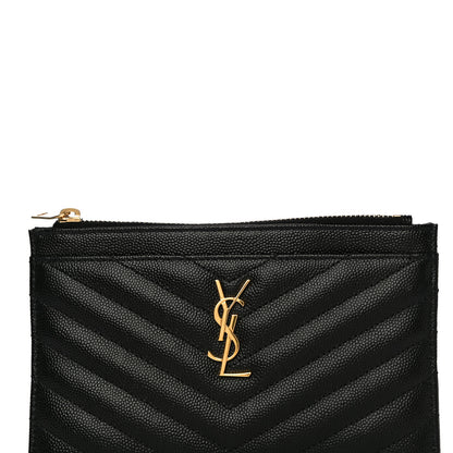 Saint Laurent Grain De Poudre Chevron Monogram Bill Pouch Black 8 of 14