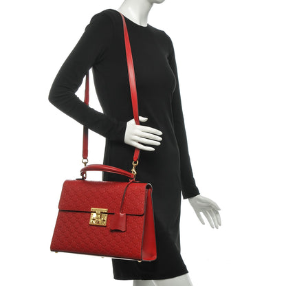 Gucci Guccissima Signature Medium Padlock Top Handle Bag Hibiscus Red 2 of 7