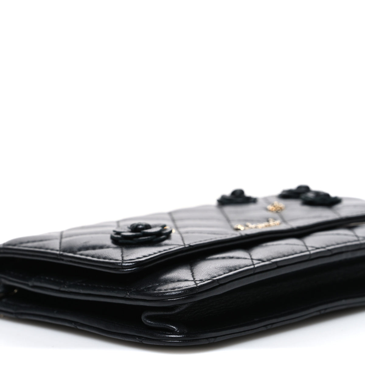 Lambskin Camellia Wallet on Chain WOC Black