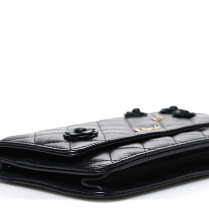 Chanel Lambskin Camellia Wallet on Chain WOC Black 10 of 11