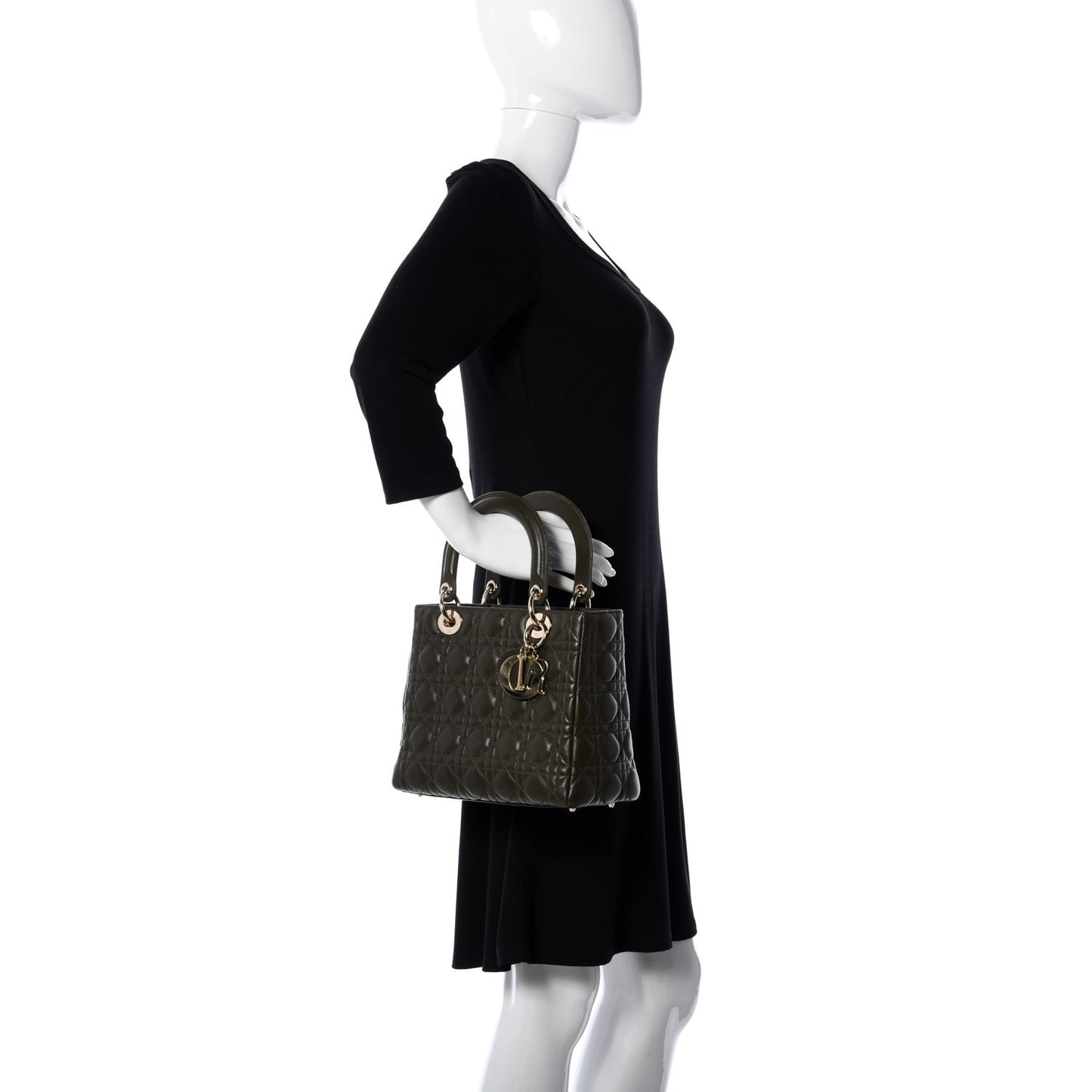 Lambskin Cannage Medium Lady Dior Olive Green