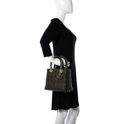 Christian Dior Lambskin Cannage Medium Lady Dior Olive Green 3 of 12