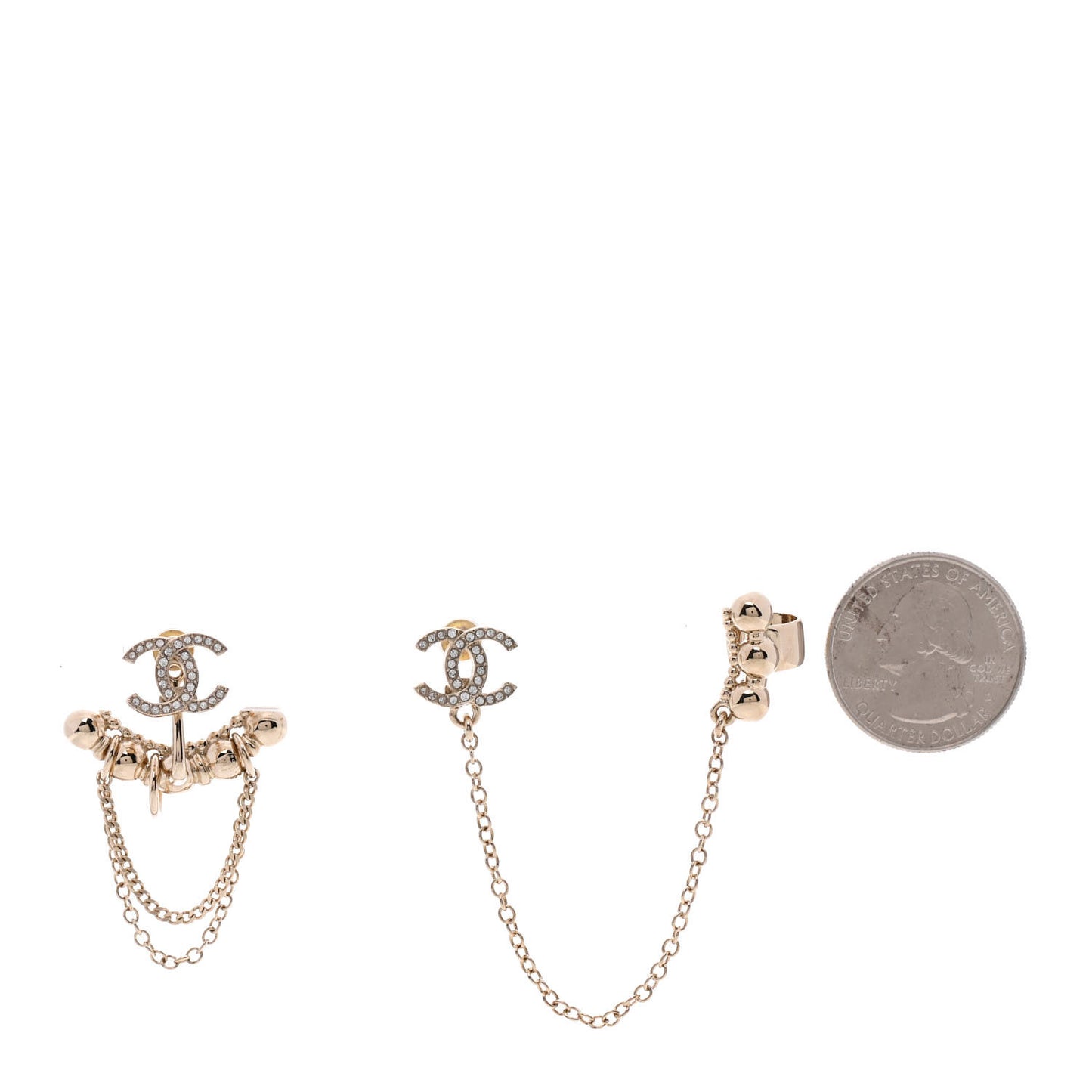 Metal Crystal CC Chain Cuff Earrings Gold
