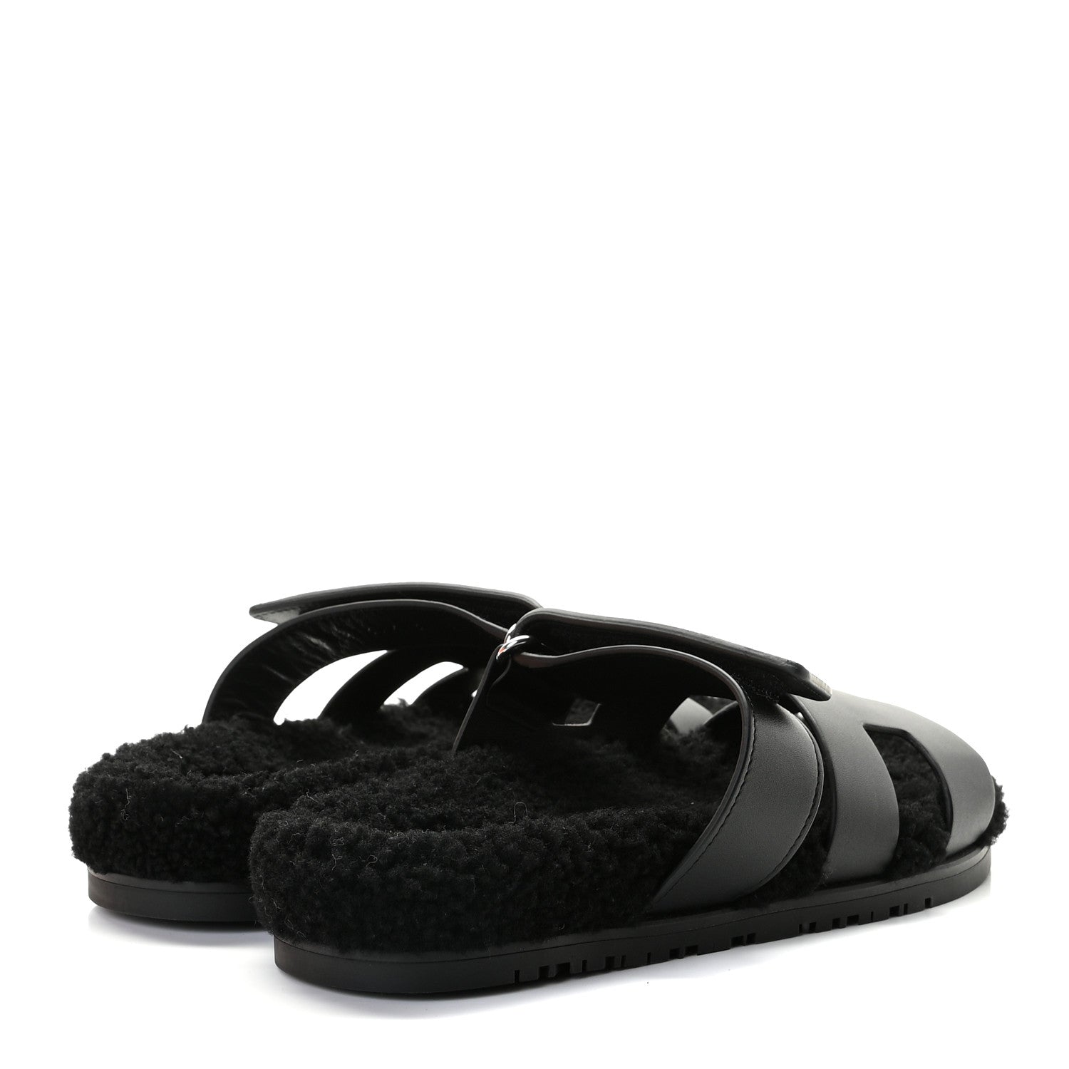 Hermes Calfskin Woolskin Womens Chypre Sandals 37 Black 4 of 9