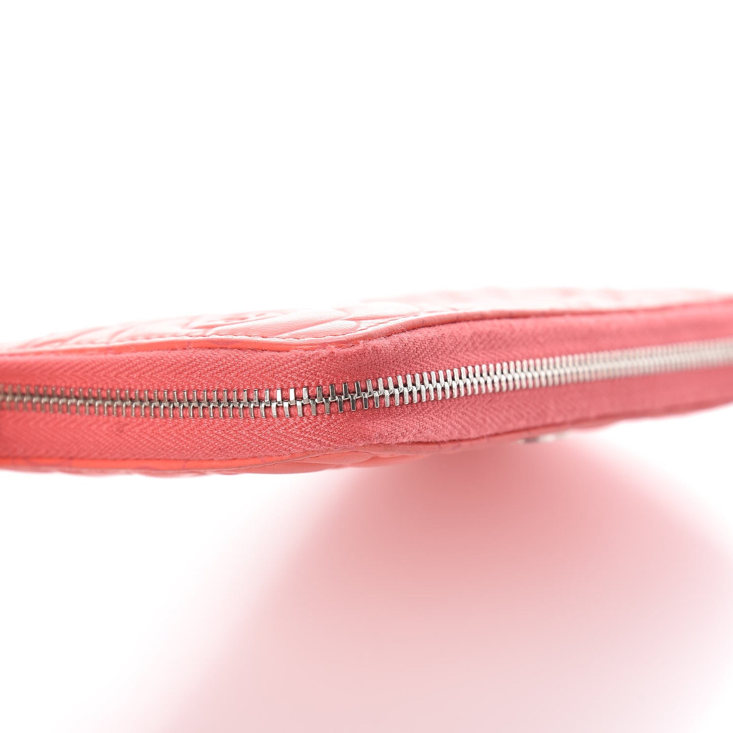 Lambskin Camellia Embossed Small Zip Around Wallet Coral