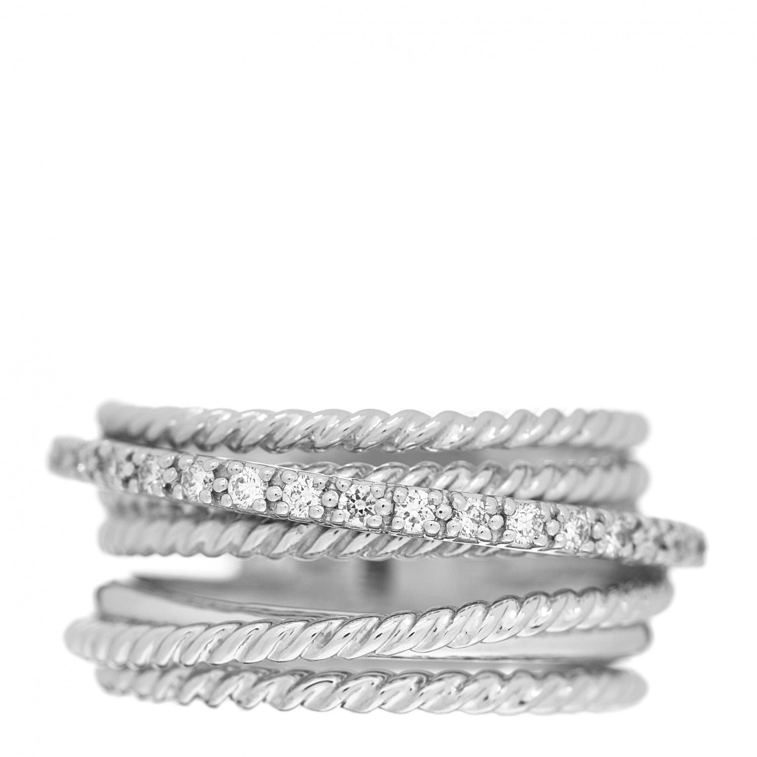 David Yurman Sterling Silver Diamond 11mm Wide Crossover Cable Ring 52 6 1 of 4
