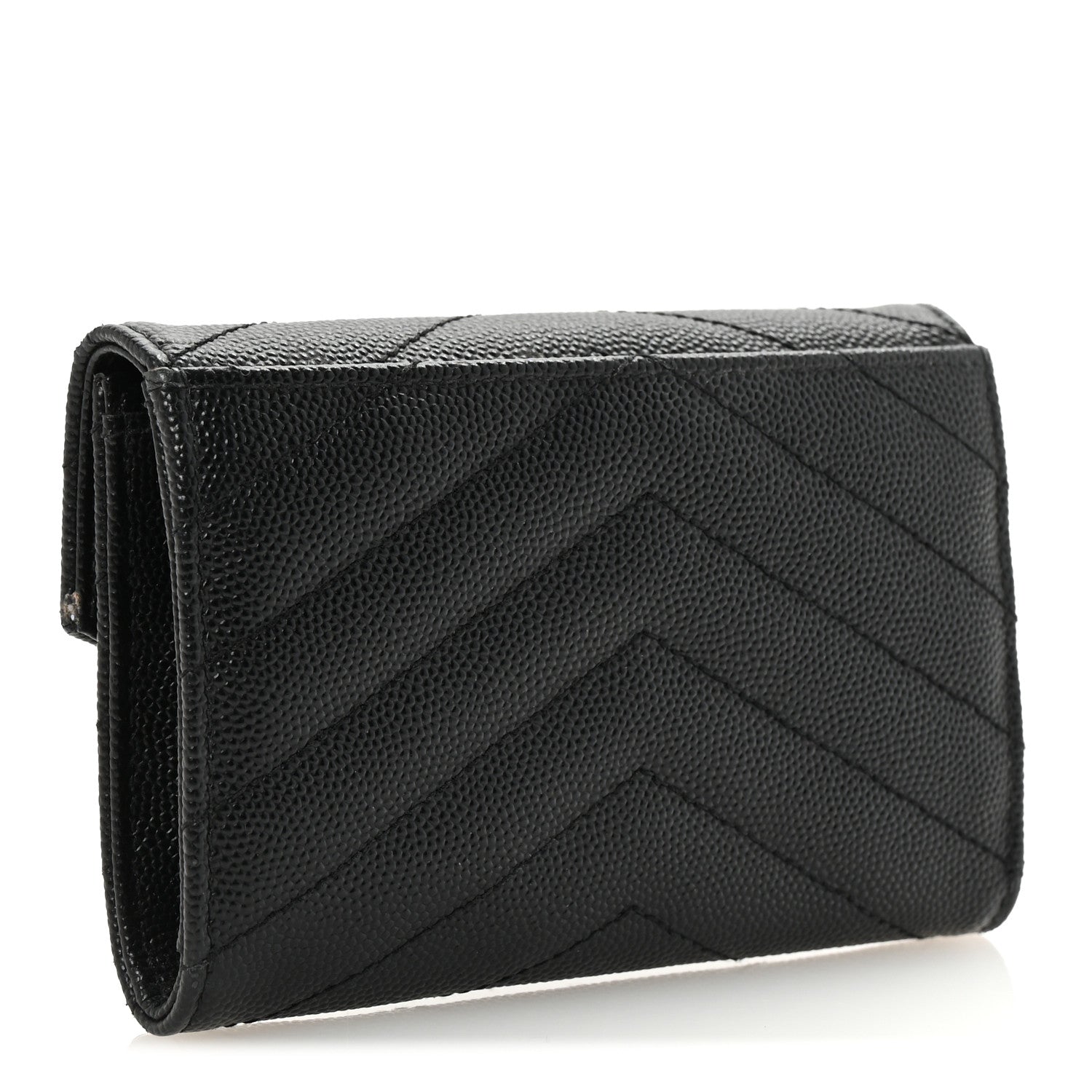 Saint Laurent Grain De Poudre Matelasse Chevron Small Monogram Envelope Wallet Black 3 of 7