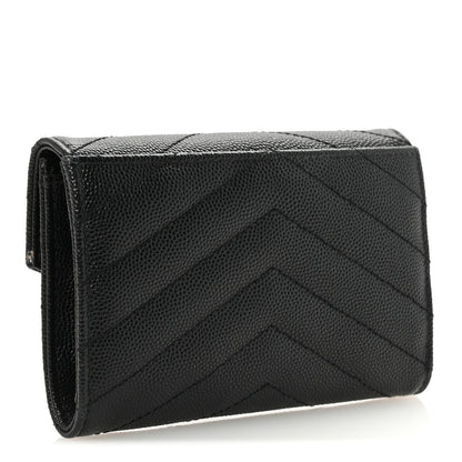 Saint Laurent Grain De Poudre Matelasse Chevron Small Monogram Envelope Wallet Black 3 of 7