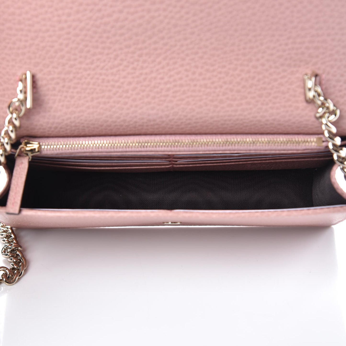 Dollar Calfskin Interlocking G Chain Wallet Soft Pink