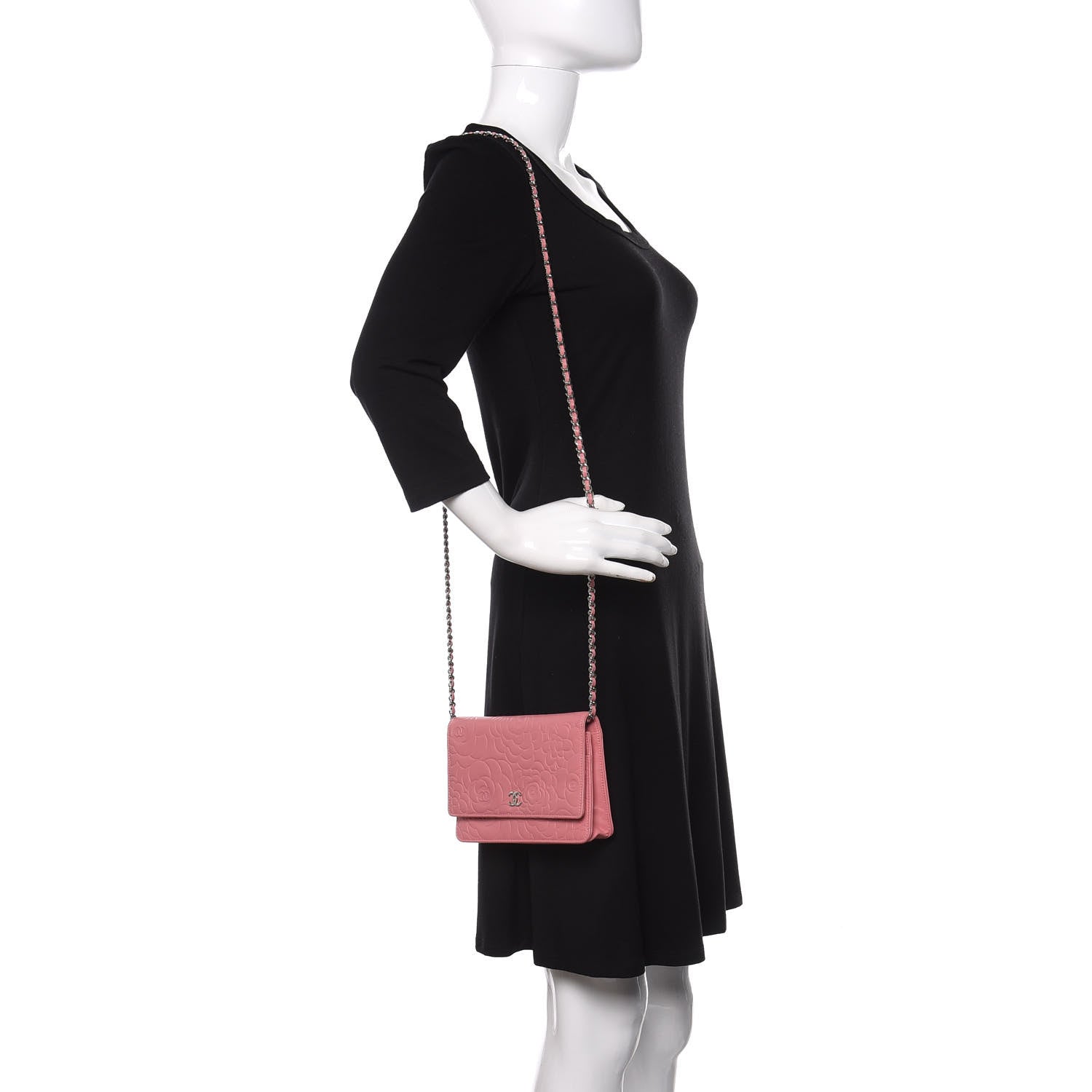 Chanel Lambskin Camellia Embossed Wallet On Chain WOC Pink 2 of 11