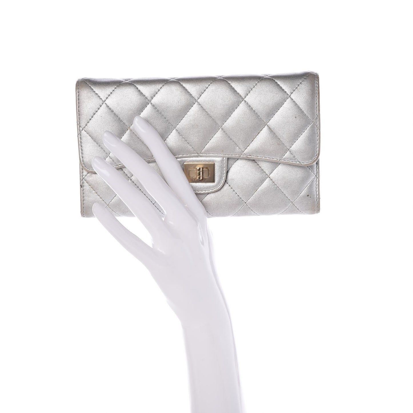 Metallic Lambskin Quilted Reissue Wallet Silver