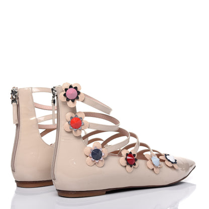 Fendi Patent Flowerland Strappy Flats 39.5 Nude 4 of 12