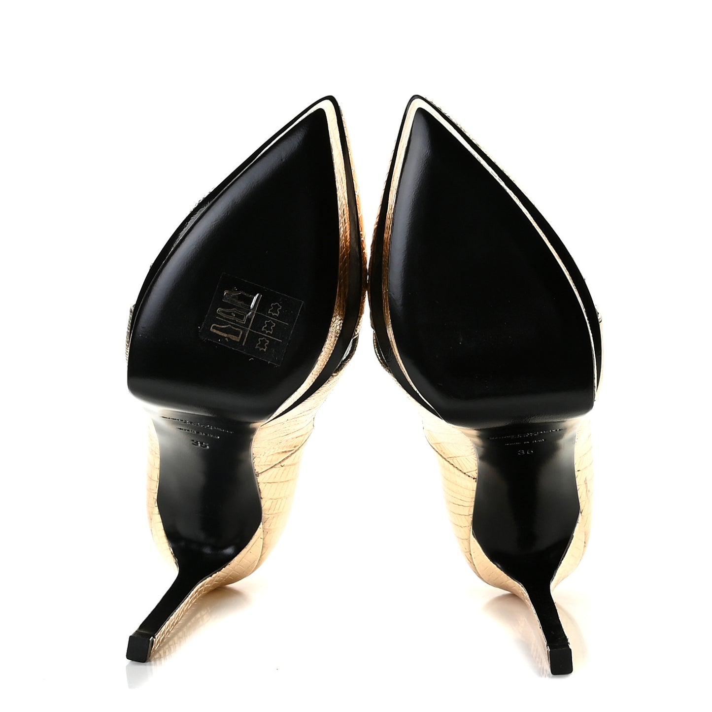 Metallic Lizard Calfskin Embossed Janis 105 Escarpin Cut Out Pump 35 Pale Gold