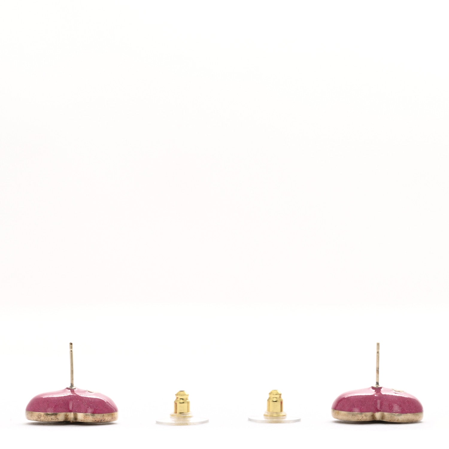 Chanel Resin Crystal CC Heart Earrings Gold Pink 3 of 7