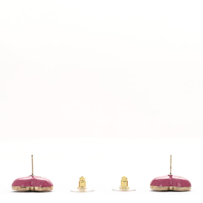 Chanel Resin Crystal CC Heart Earrings Gold Pink 3 of 7