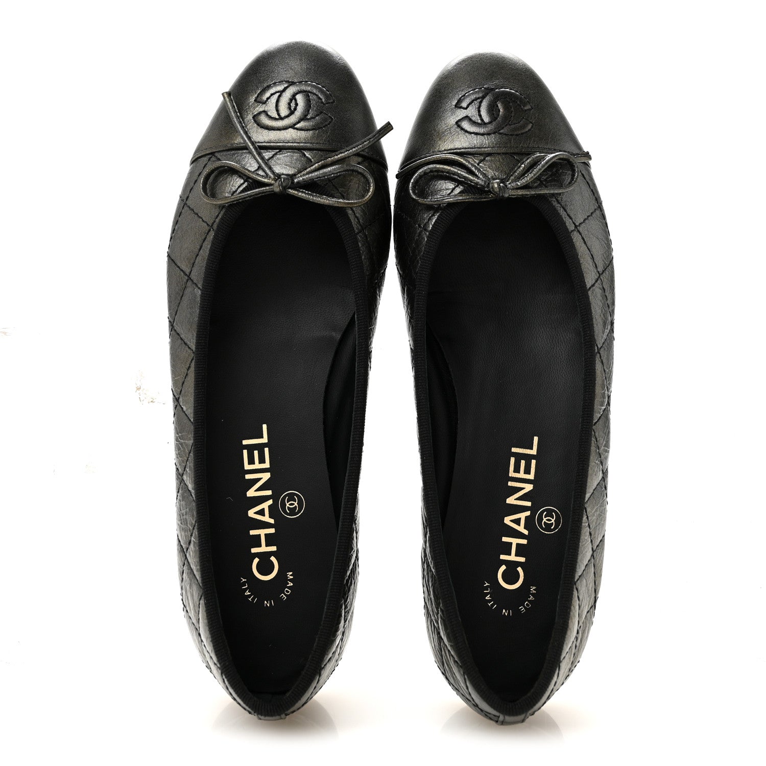 Chanel Metallic Aged Calfskin Quilted CC Cap Toe Ballerina Flats 36 Dark Silver 2 of 10