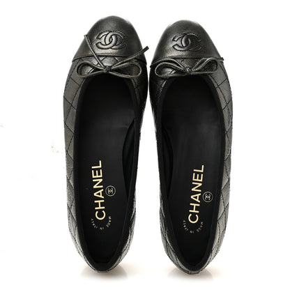 Chanel Metallic Aged Calfskin Quilted CC Cap Toe Ballerina Flats 36 Dark Silver 2 of 10