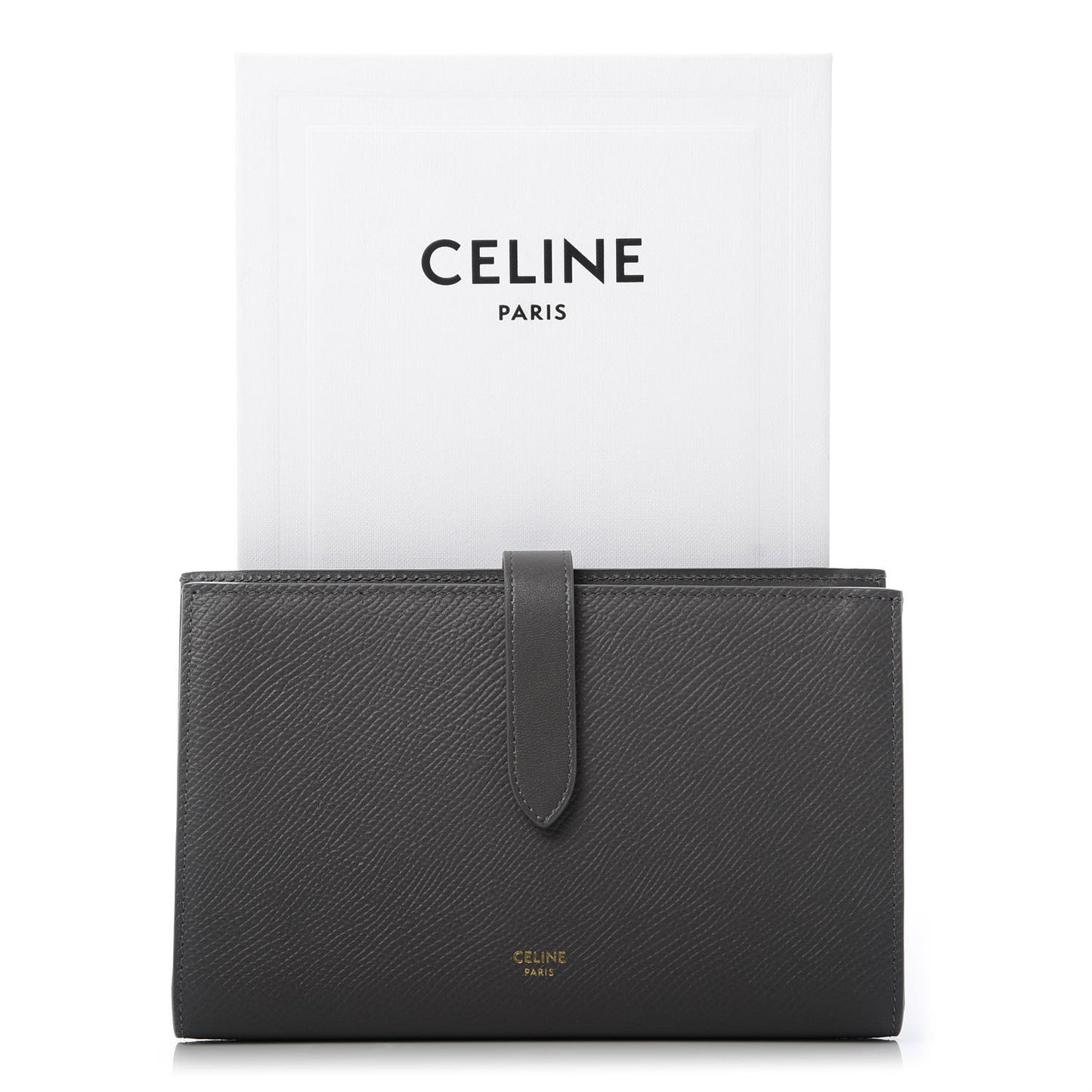 Grained Calfskin Large Multifunction Strap Wallet Grey