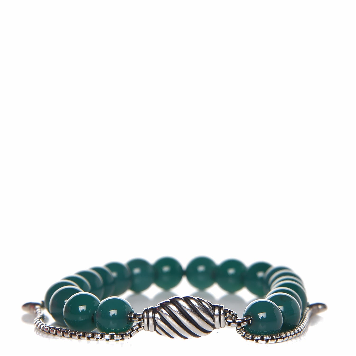 David Yurman Sterling Silver Green Onyx 8mm Spiritual Beads Bracelet 1 of 4