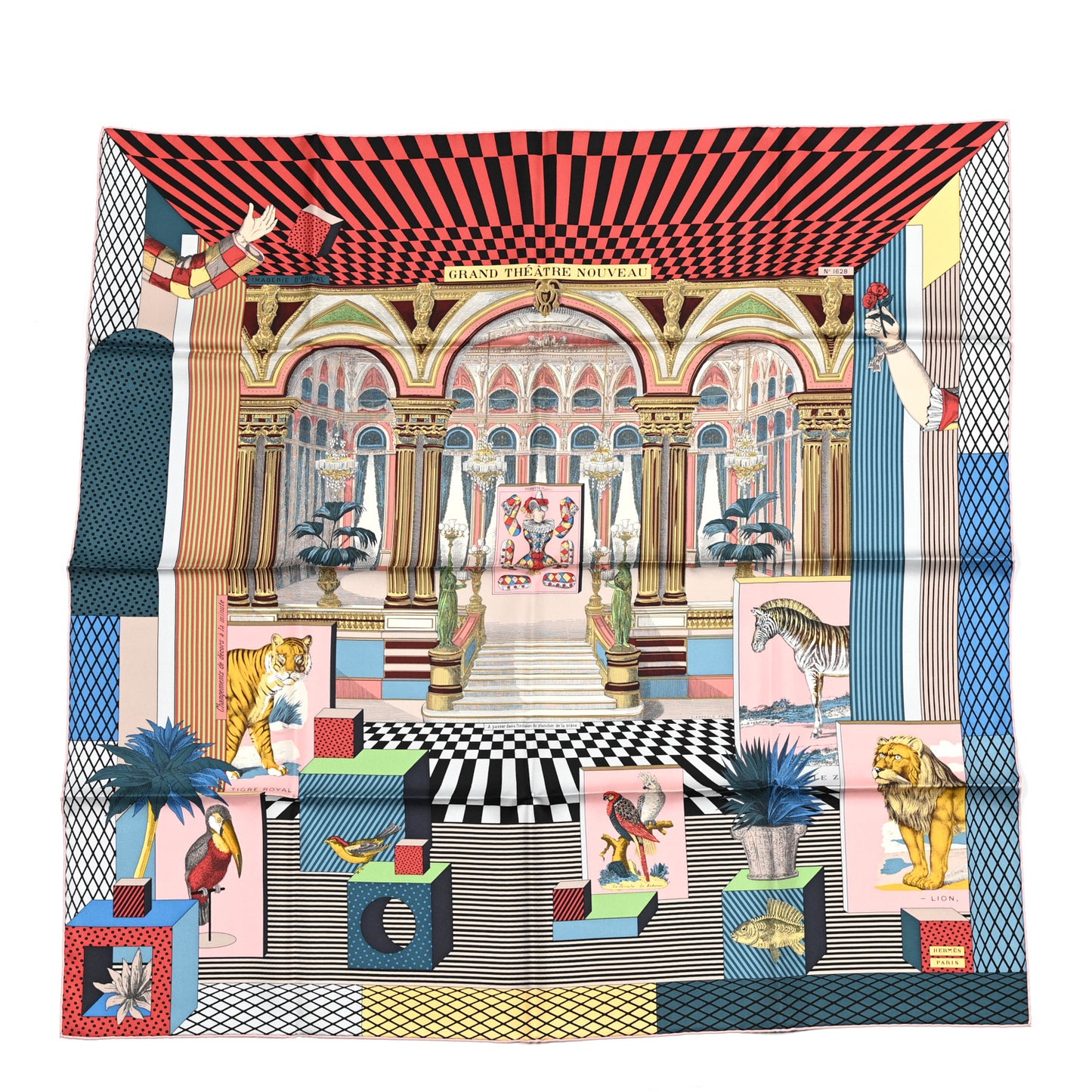 Silk Grand Theatre Nouveau Scarf 90 Bleu Vieux Rose Vert