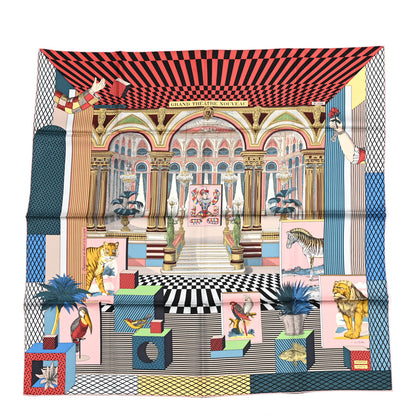 Hermes Silk Grand Theatre Nouveau Scarf 90 Bleu Vieux Rose Vert 1 of 6
