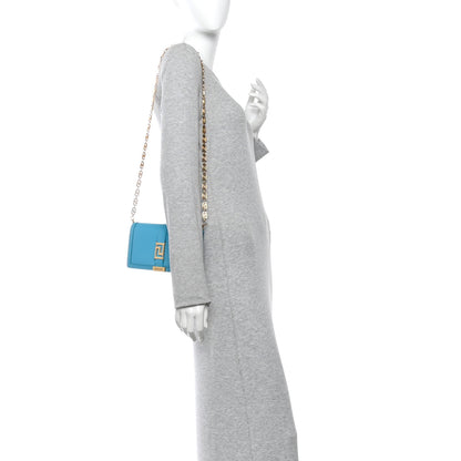 Versace Calfskin Greca Goddess Wallet On Chain Blue 2 of 12