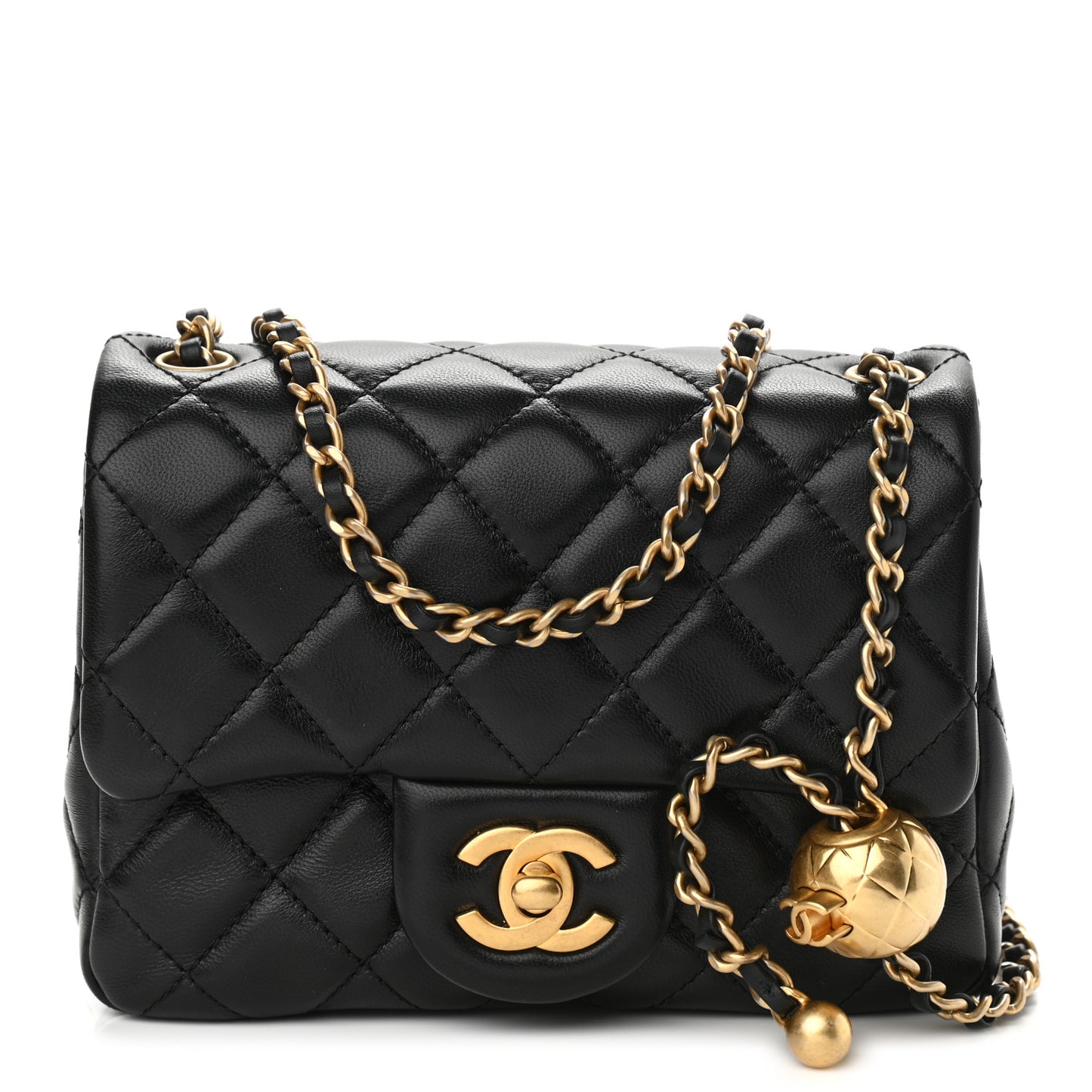 Lambskin Quilted Mini Pearl Crush Flap Black